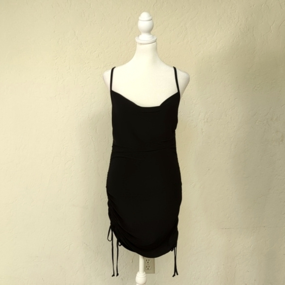 Forever Rose Black Ruched Side Spaghetti Strap Slip Dress Size Medium